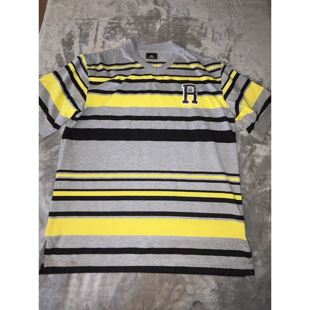 Vintage Red Ape Polo Shirt Mens Large Yellow Grey Stripe Hip Hop Streetwear Y2K